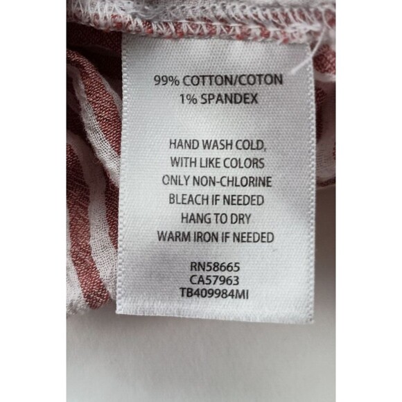 Treasure & Bond Boyfriend Fit Button Down Blouse Muted Red and White Striped Sm. - Picture 8 of 10